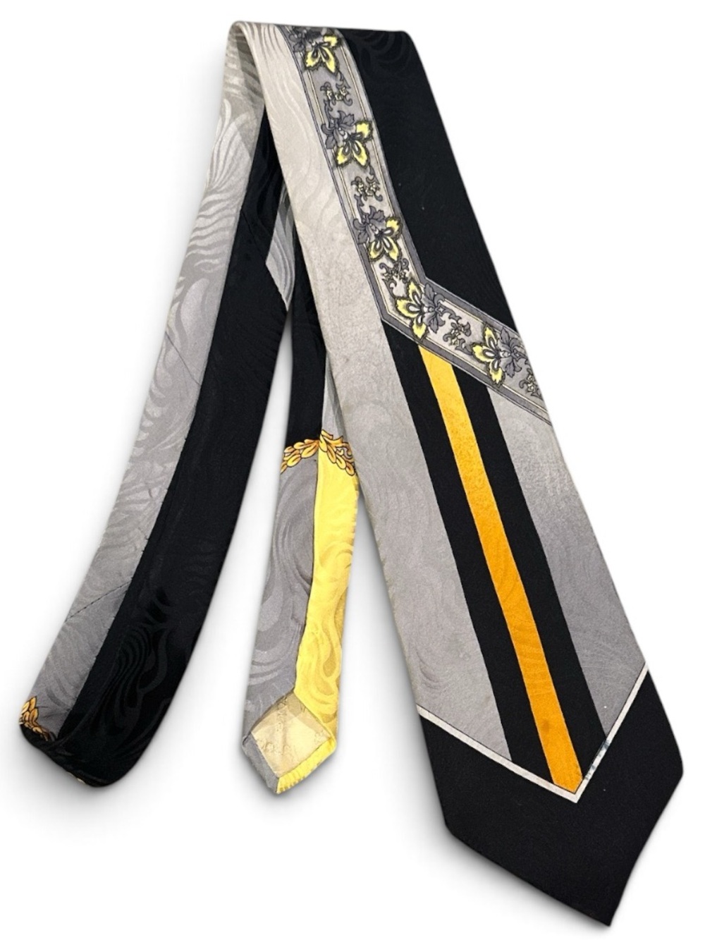 Gianni Versace stripe silk tie grey gold black vintage